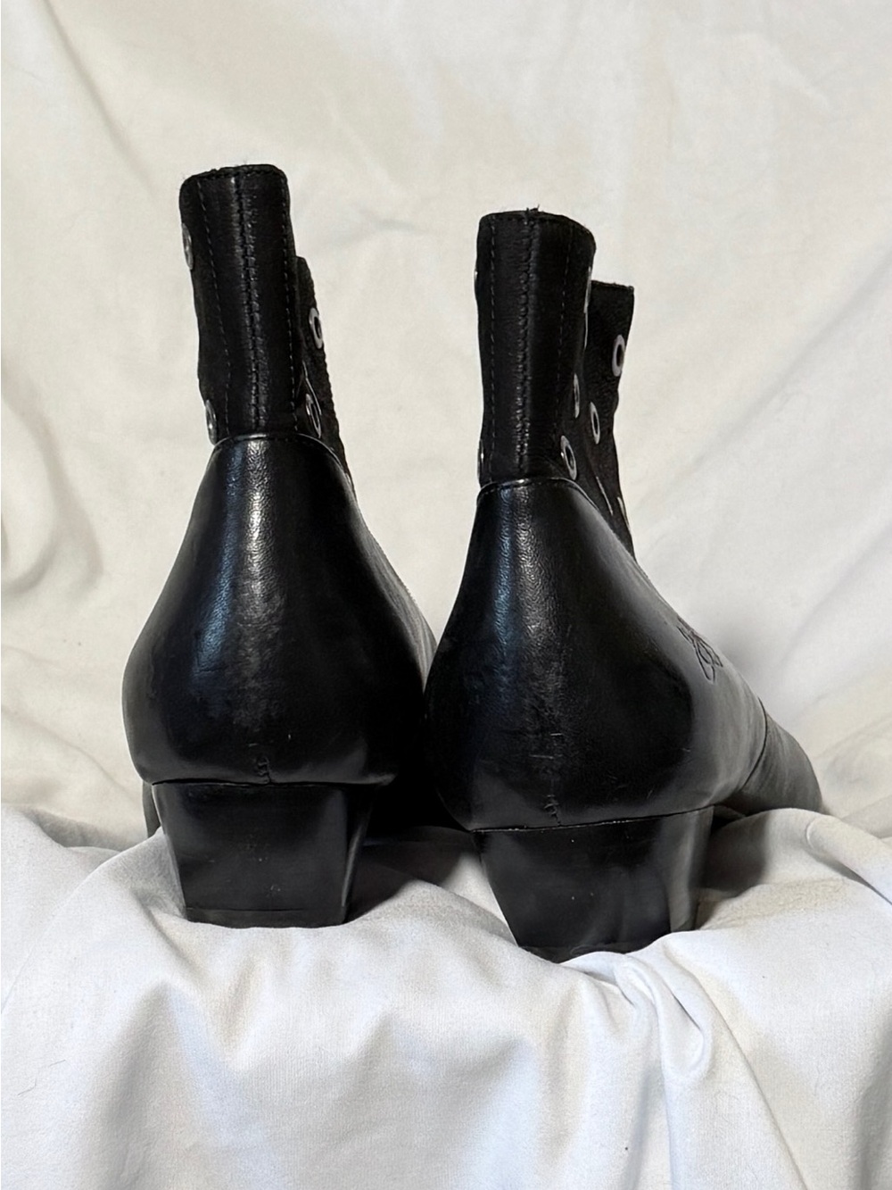 John Fluevog Black Perforated Grommet Front-Zip Ankle Boots - Picture 5 of 6